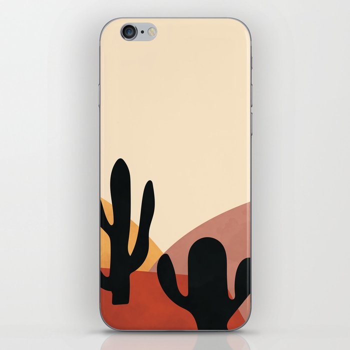 Mountain, Cactus, Modern, Boho, Minimal Wall Art Print iPhone Skin