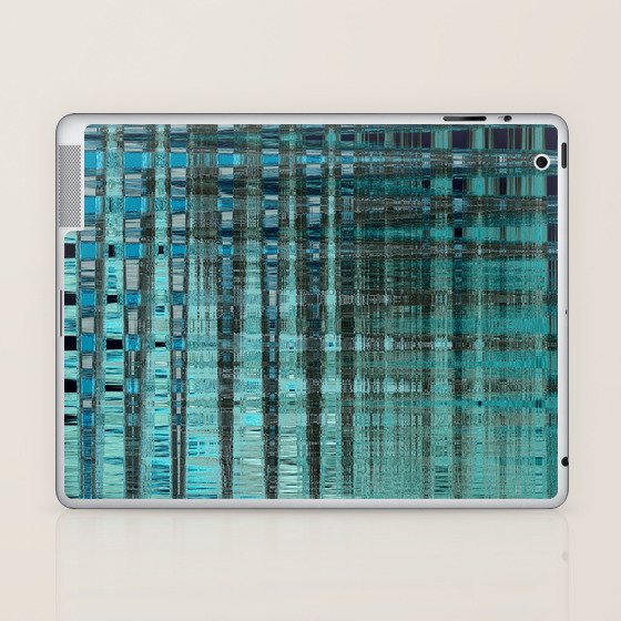 Distorted Turquoise Blue Check Pattern Laptop & iPad Skin