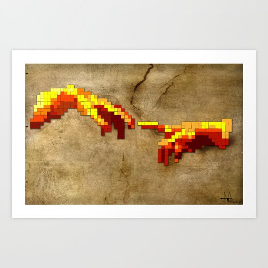 Michelangelo hands. Pixelation Art Print