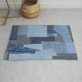 Boroboro Blue Jean Japanese Boro Inspired Patchwork Shibori Area & Throw Rug