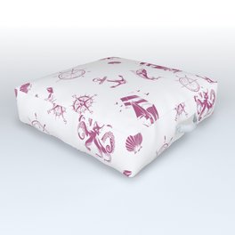 Magenta Silhouettes Of Vintage Nautical Pattern Outdoor Floor Cushion