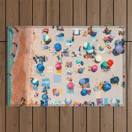 Aerial Beach Print, Colorful People Umbrellas On Beach, Minimalist Print, Pastel Beach, People Beach Aerial Print, Sea Beach Outdoor Rug