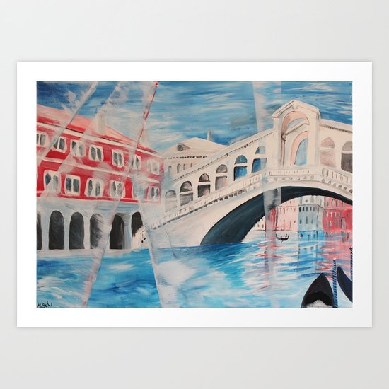 Enlighted Rialto bridge in Venice Art Print