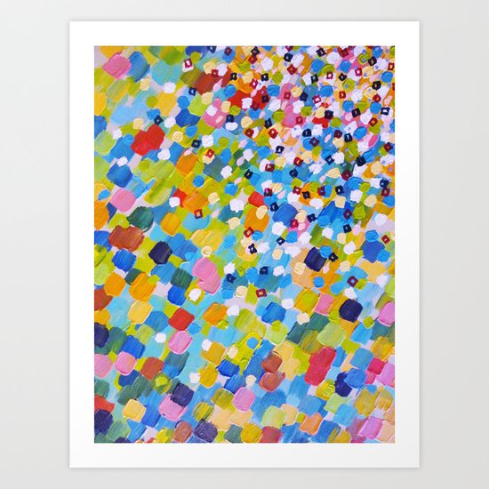 SWEPT AWAY 1 - Bright Colorful Rainbow Blue Ocean Waves Mermaid Splash Abstract Acrylic Painting Art Print