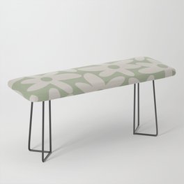Daisy Time Retro Floral Pattern in Sage Green and Beige Bench