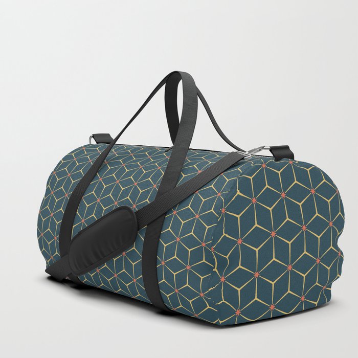 Geometric pattern no. 8 with orange stars and blue cubes  Duffle Bag