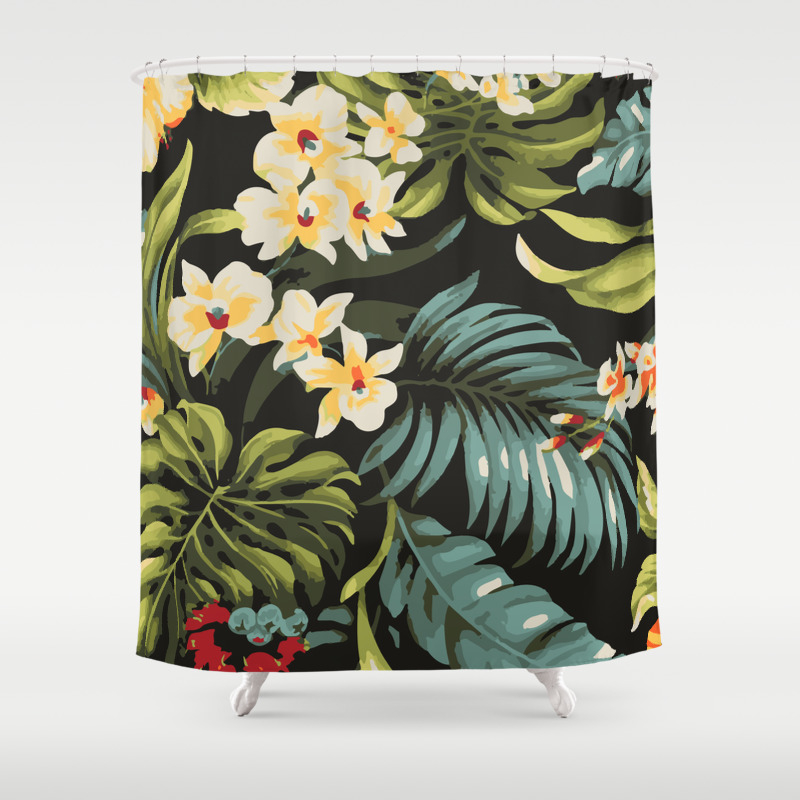 Hawaiian Tropical Floral Palms Pattern Shower Curtain By Prizmatic