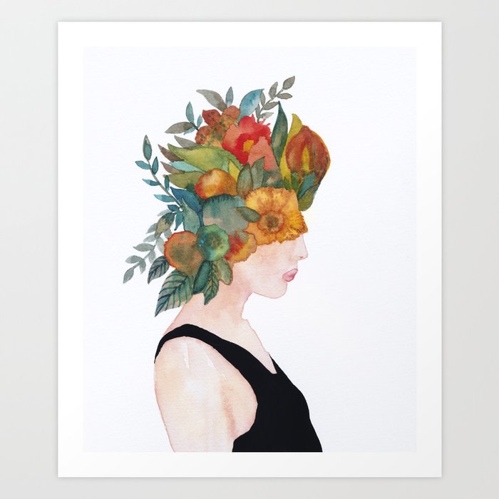 Woman In Flowers Watercolor Art Print By Vivianagonzlez Society6