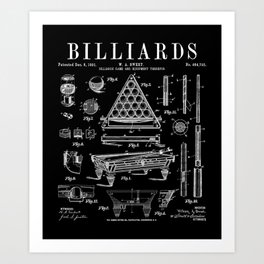Billiards Table Pool Cue Ball Vintage Patent Drawing Print Art Print