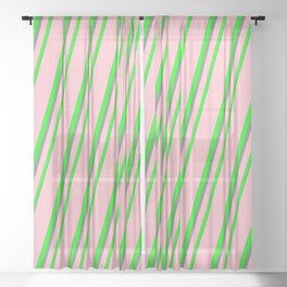 [ Thumbnail: Pink, Lime & Grey Colored Lined Pattern Sheer Curtain ]