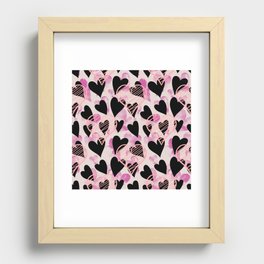 Peach, Pink, Black And Beige Heart Doddled Valentines Day Anniversary Pattern Recessed Framed Print