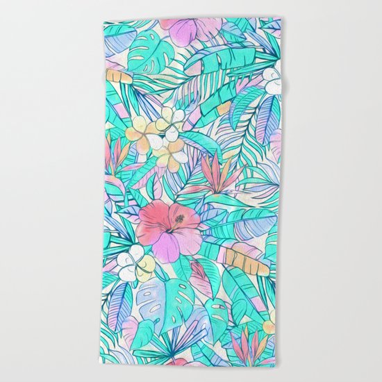 Pretty Pastel Hawaiian Hibiscus Print Beach Towel