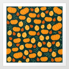 Pumpkins pattern - 0range and green Art Print