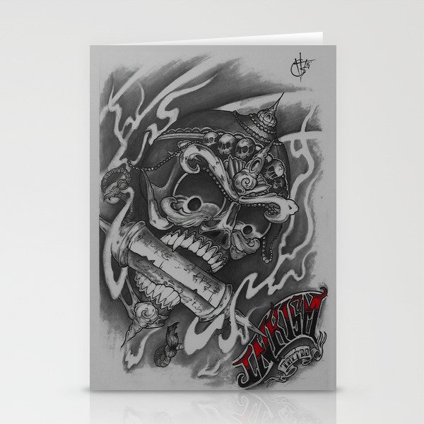 Tibeten Skull Print With Inkism Tattoo Logo Stationery Cards