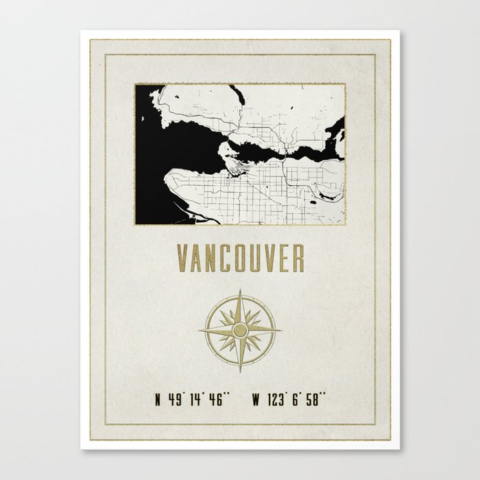 Vancouver - Vintage Map and Location Canvas Print