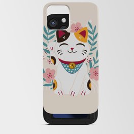 Japanese Lucky Cat with Cherry Blossoms iPhone Card Case