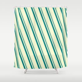 [ Thumbnail: Teal and Light Yellow Colored Striped/Lined Pattern Shower Curtain ]