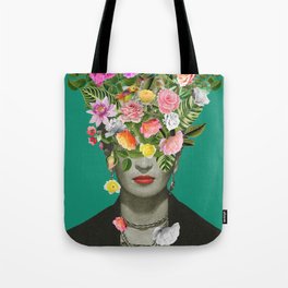 Hand-Painted Floral Cotton Tote Bag in Green and Pink Tones - Pink