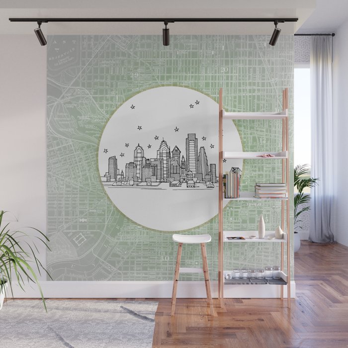 Philadelphia Pennsylvania City Skyline Illustration Drawing Wall Mural By Architettestudios Society6