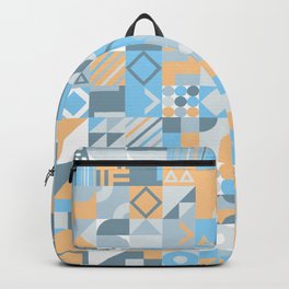 Blue, Orange, Grey Retro Minimalist Geometric Design Gift Pattern Art Print Backpack