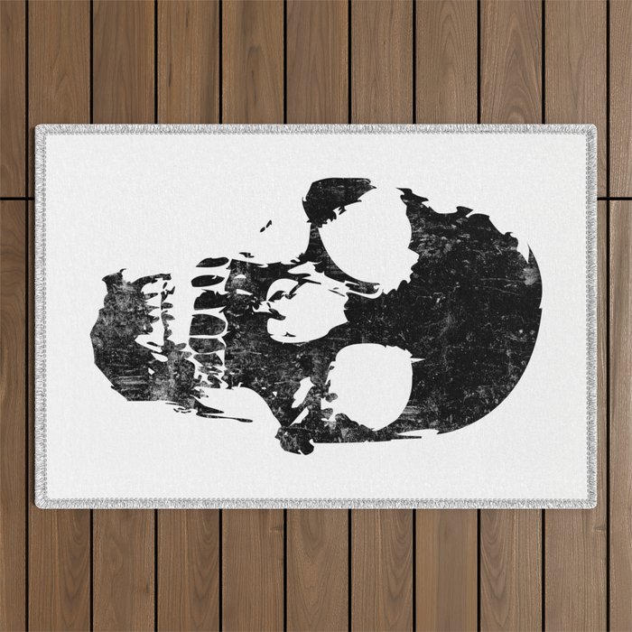 Grunge Skull (white background) Outdoor Rug