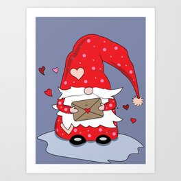 Cute Red Gnome with Love Letter Art Print