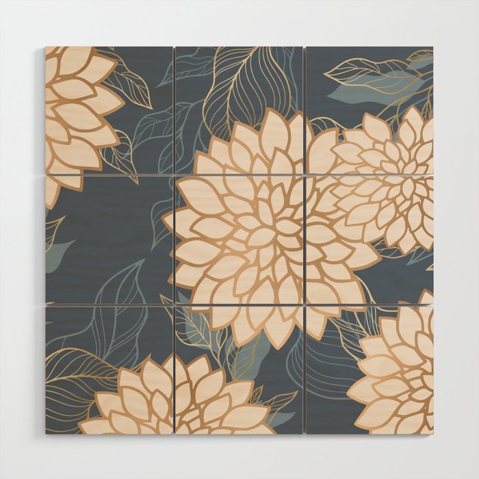 Floral Aesthetic in Blue, Ivory and Gold Wood Wall Art