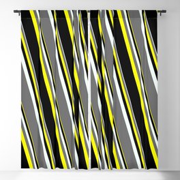 [ Thumbnail: Mint Cream, Dim Gray, Yellow, and Black Colored Stripes Pattern Blackout Curtain ]