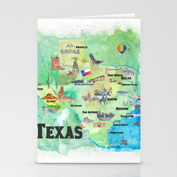 USA Texas Travel Poster Map With Highlights Stationery Cards