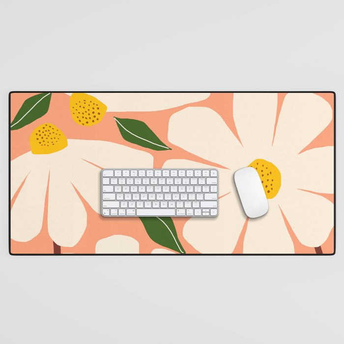 Wild Daisies - peach Desk Mat