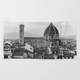 The Duomo Santa Maria del Fiore in Florence, Italy | Church cathedral in Firenze, Tuscany | Black and white Travel Photography Beach Towel
