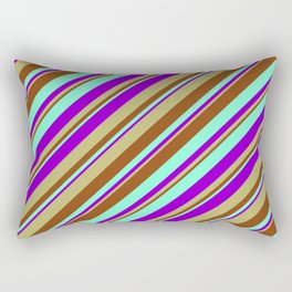 [ Thumbnail: Aquamarine, Dark Violet, Dark Khaki, and Brown Colored Stripes/Lines Pattern Rectangular Pillow ]