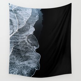 Waves on a black sand beach in iceland - minimalist Landscape Photography Wall Tapestry