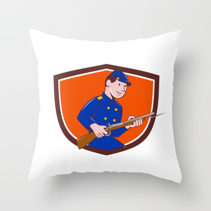 Union Army Soldier Bayonet Rifle Crest Cartoon Throw Pillow