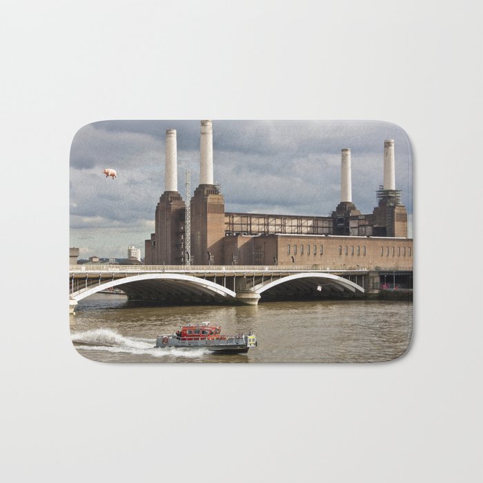 Battersea Power Station with Pink Floyd Pig Bath Mat