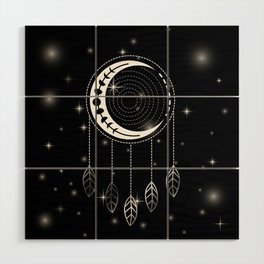 Native Indigenous dream catcher with feathers and stars Wood Wall Art