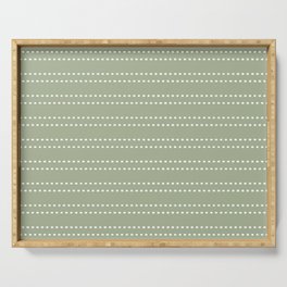Zoe Dots Striped Pattern in Sage Green and White Serving Tray