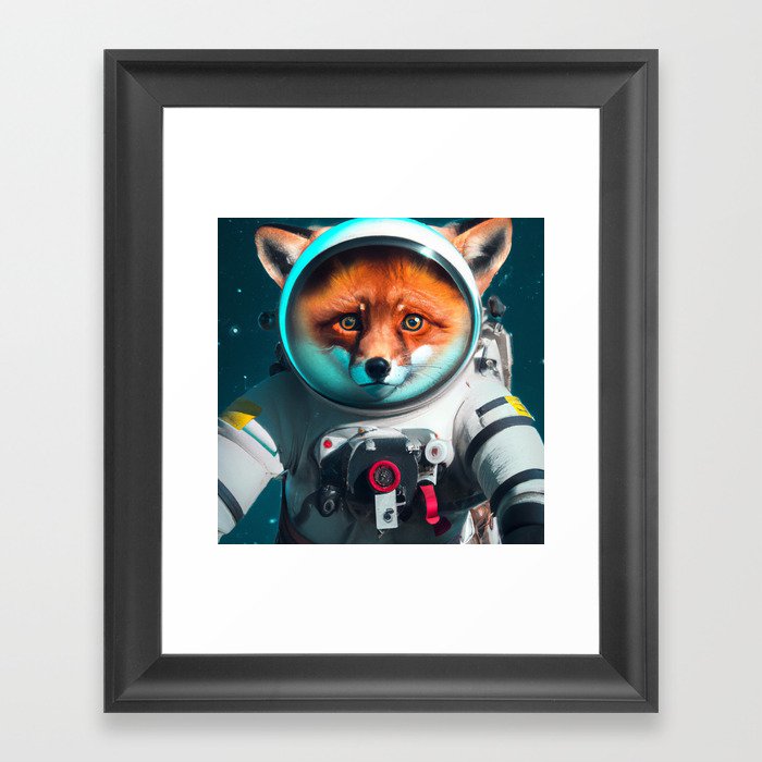 Cute Astronaut Fox in the space Framed Art Print