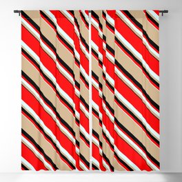 [ Thumbnail: Red, Light Cyan, Tan, and Black Colored Lines/Stripes Pattern Blackout Curtain ]