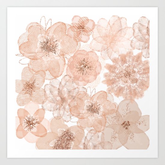 Flowers and Lace- Floral pattern in pink Art Print