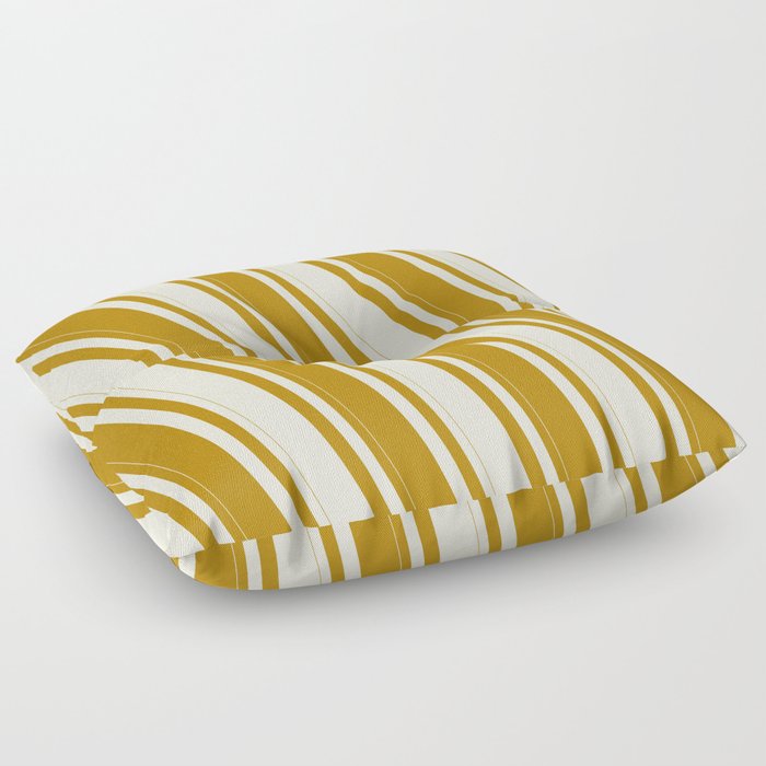 Dark Goldenrod & Beige Colored Stripes Pattern Floor Pillow