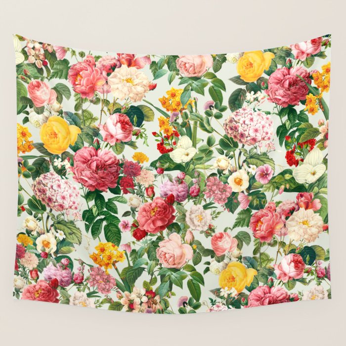 Floral A Red, Yellow, Green, Colorful Bouquet Wall Tapestry by