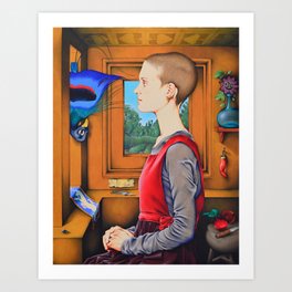 Portrait of a Woman with a Bird at a Casement Art Print