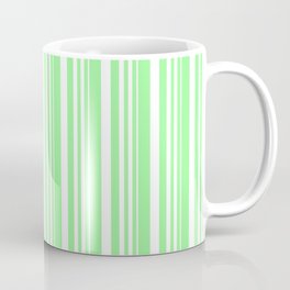 [ Thumbnail: White and Green Colored Lined/Striped Pattern Coffee Mug ]