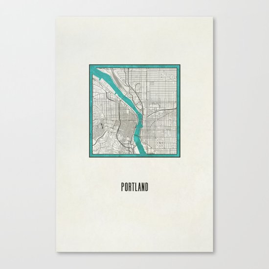 Portland Metallic Inlay Map Canvas Print