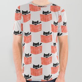 Cat reading book All Over Graphic Tee