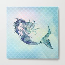 Watercolor Mermaid Metal Print | Scales, Purple, Gradient, Drawing, Beach, Art, Illustration, Water, Painting, Mermaid 