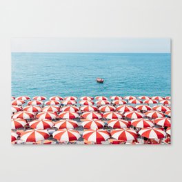 Red Umbrellas in Italy Canvas Print