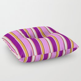 [ Thumbnail: Violet, Goldenrod, Purple & Beige Colored Lines Pattern Floor Pillow ]