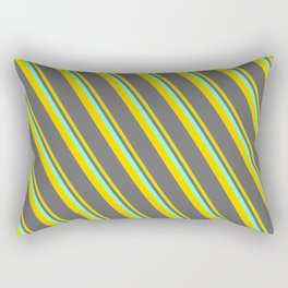[ Thumbnail: Aquamarine, Yellow, and Dim Gray Colored Lined/Striped Pattern Rectangular Pillow ]